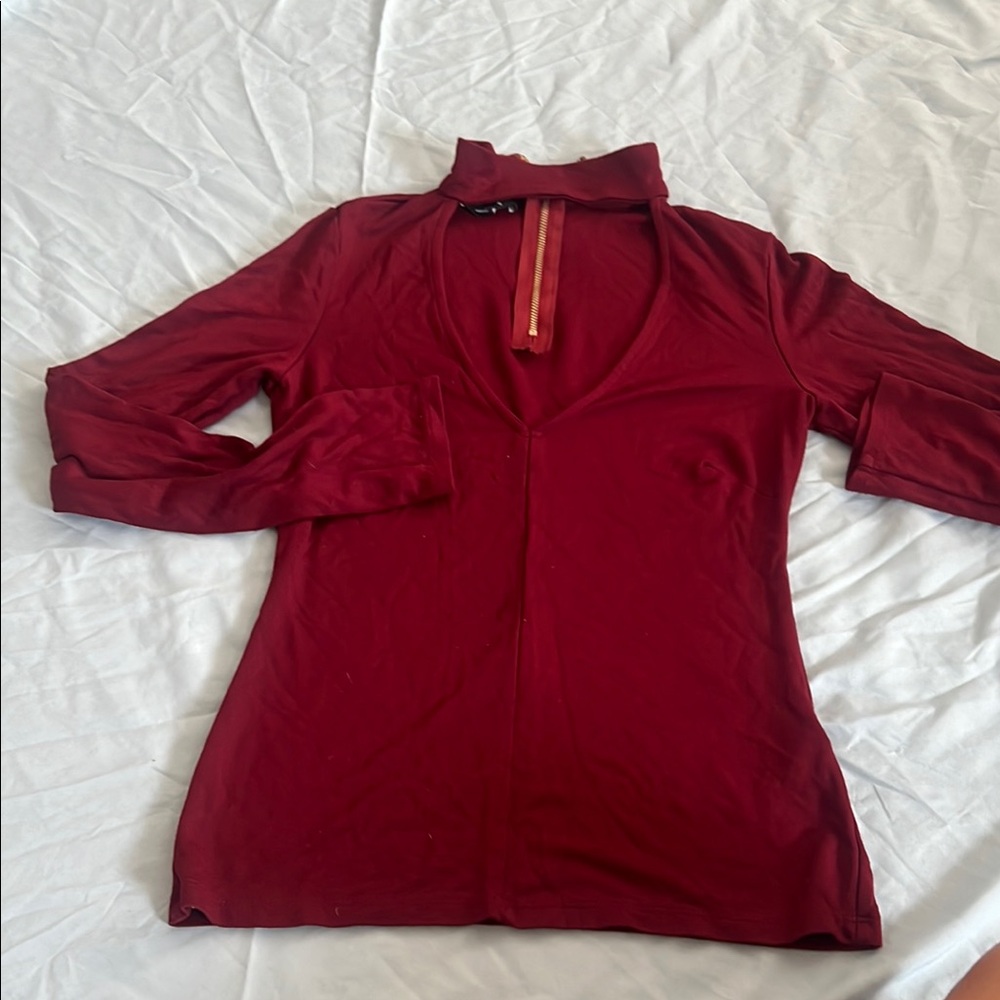 Bebe Burgundy Zip-Up Top